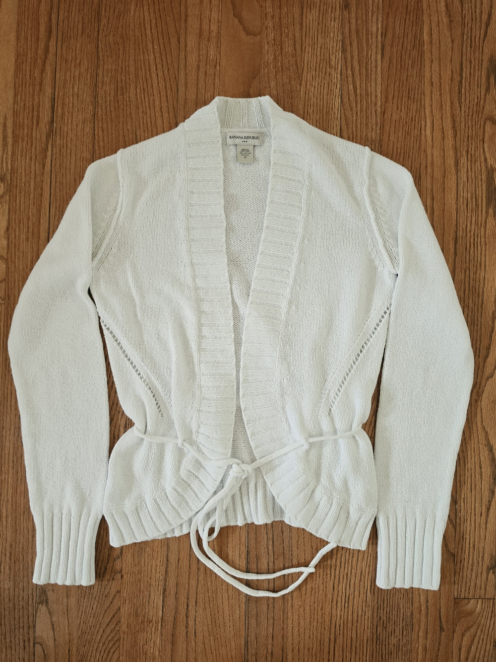 Banana Republic White Open-Front Tie-Waist Cardigan Sweater Size M